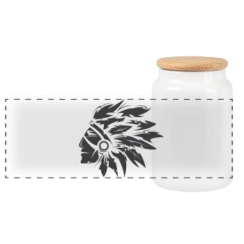 Indian Symbol Chief Illustration Graphic icon - Panoramic Cookie Jar with Wooden Lid - white - Front