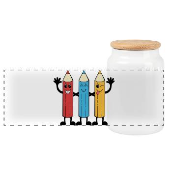 Colored pencils comic style - Panoramic Cookie Jar with Wooden Lid - white - Front