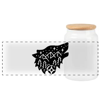 Loup noir totem de la nature - Boîte à biscuits avec couvercle en bois - blanc - Devant