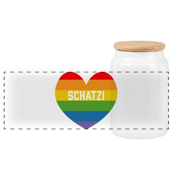Regenbogenherz Schatzi LGBT lgbtqi queer - Panoramic Cookie Jar with Wooden Lid - white - Front