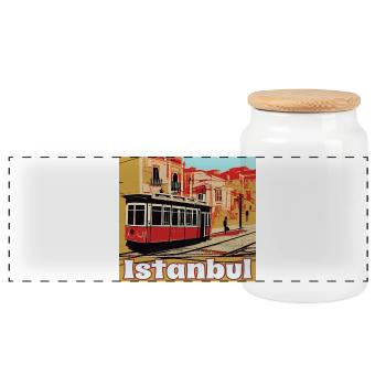 Istanbul - Panoramic Cookie Jar with Wooden Lid - white - Front
