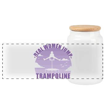 Real Women Jump Trampoline / Jumping Fitness - Panorama Keksdose mit Holzdeckel - Weiß - Vorne