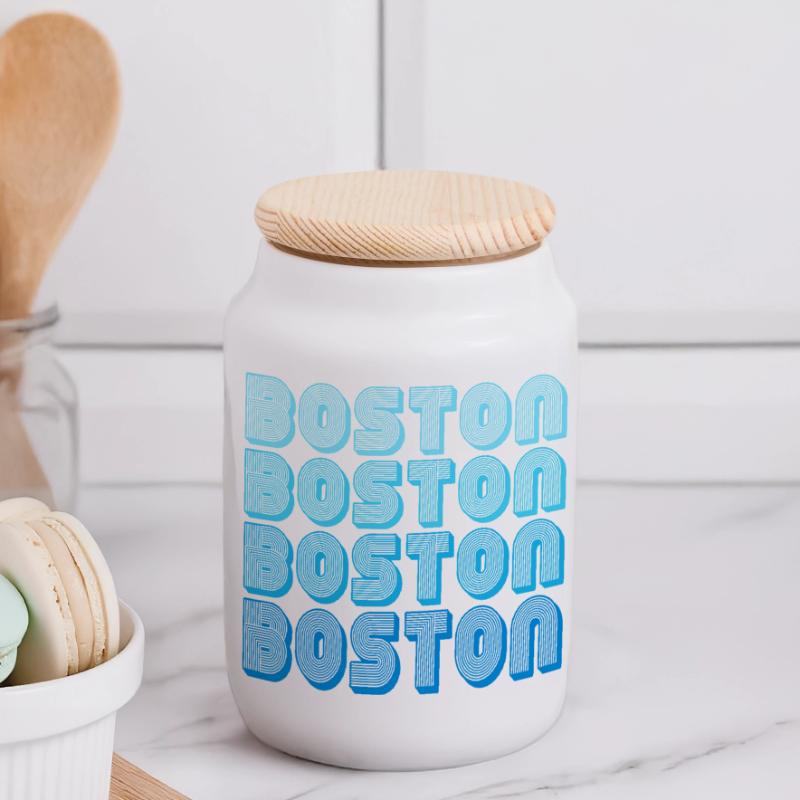 Boston Repeat Pattern Blue Gradient Panoramic Cookie Jar with Wooden Lid