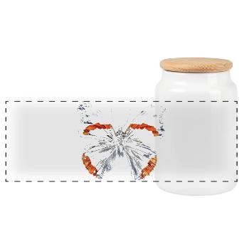 Butterfly - Panoramic Cookie Jar with Wooden Lid - white - Front