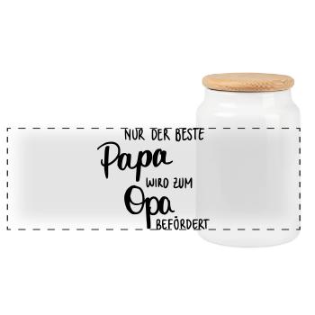 Nur der beste Papa wird zum Opa befördert - Panorama Keksdose mit Holzdeckel - Weiß - Vorne