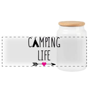 La vie en camping - Boîte à biscuits avec couvercle en bois - blanc - Devant