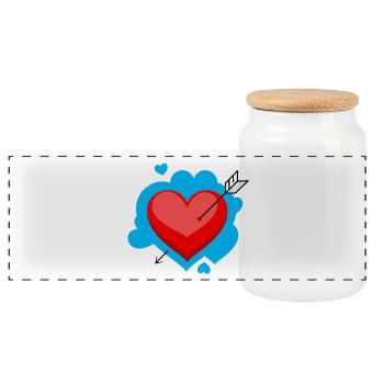 Coeur avec flèche et détails affectueux - Boîte à biscuits avec couvercle en bois - blanc - Devant