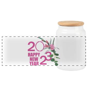 Annee Fleuries Nouvel An 2023 2025 - Boîte à biscuits avec couvercle en bois - blanc - Devant