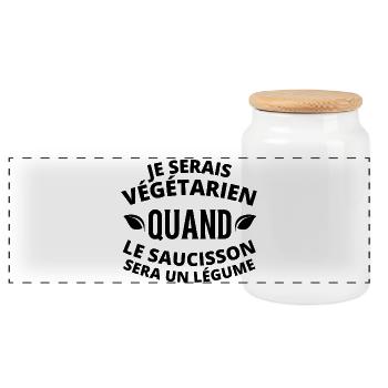 végétarien, végane, végan - Boîte à biscuits avec couvercle en bois - blanc - Devant