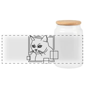 Chat en forme géométrique - Conception d’art au trait - Boîte à biscuits avec couvercle en bois - blanc - Devant