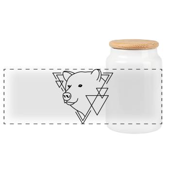 Ours en forme géométrique - Conception d’art au trait - Boîte à biscuits avec couvercle en bois - blanc - Devant