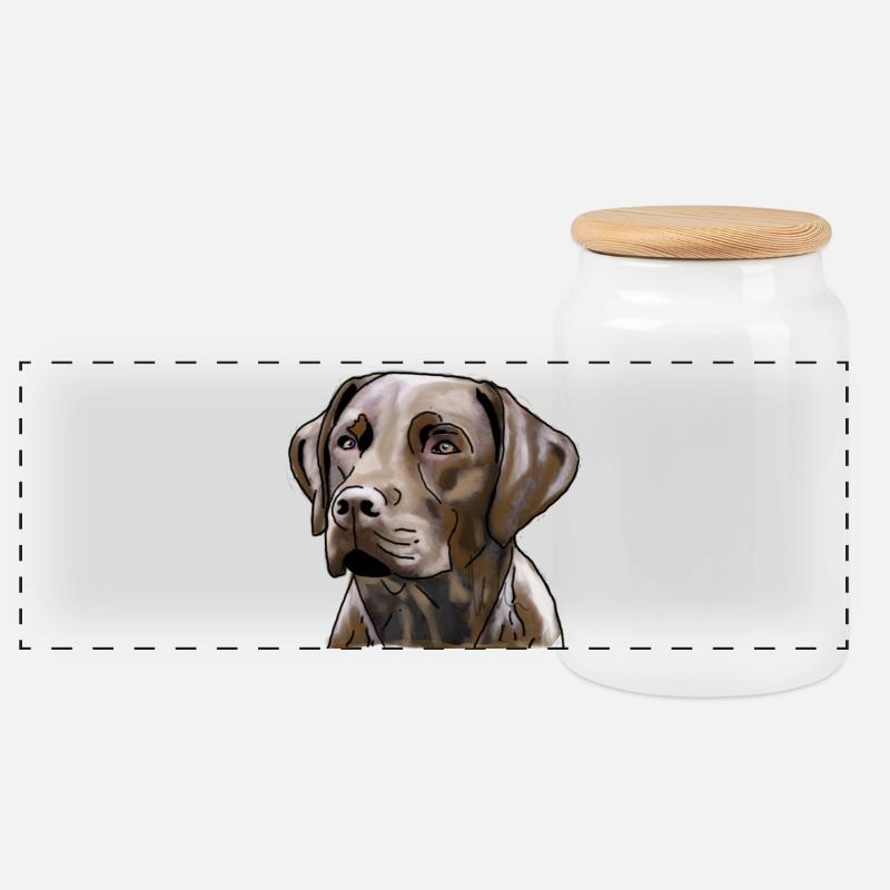 Labrador - Boîte à biscuits avec couvercle en bois - blanc