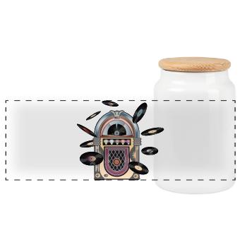 Jukebox in retro look with records - Panoramic Cookie Jar with Wooden Lid - white - Front