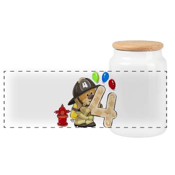 Fire Brigade Dog Four Balloon Celebration 4 Years - Panoramic Cookie Jar with Wooden Lid - white - Front