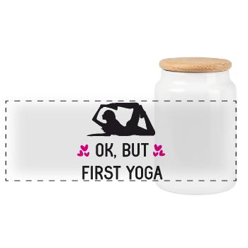 Ok, aber zuerst Yoga - Panorama Keksdose mit Holzdeckel - Weiß - Vorne