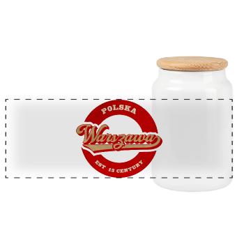 Warszawa Retro Logo Est 13th Century - Panoramic Cookie Jar with Wooden Lid - white - Front