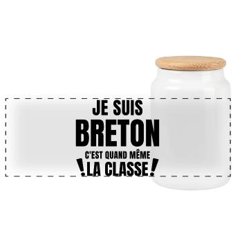 Bretagne, Bretagne humour, bonnet rouge - Boîte à biscuits avec couvercle en bois - blanc - Devant