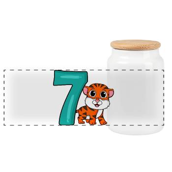 7 birthday 7 years old with animal motif - seven - Panoramic Cookie Jar with Wooden Lid - white - Front