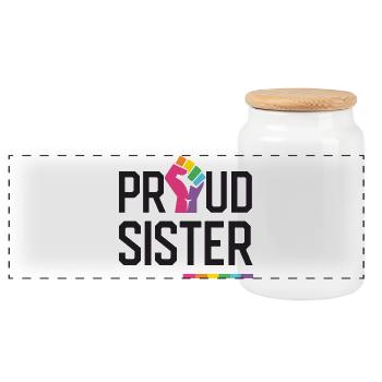 LGBT Pride Month - Proud Sister - Panoramic Cookie Jar with Wooden Lid - white - Front