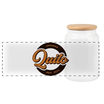 Quito Vintage Logo Est.1534 - Panorama Keksdose mit Holzdeckel - Weiß - Vorne