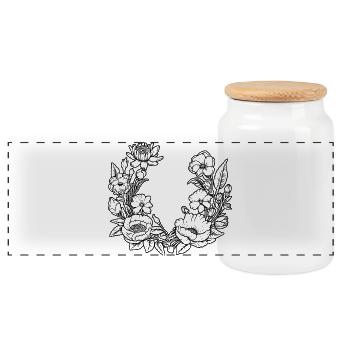 Flower Wreath Flowers Bees Meadow Wedding Blossoms - Panoramic Cookie Jar with Wooden Lid - white - Front