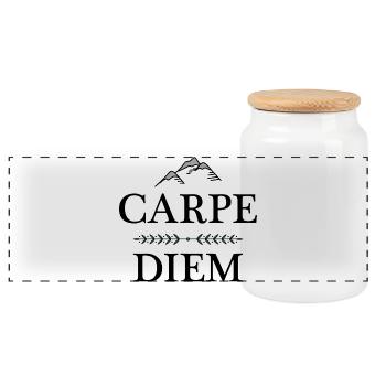 Carpe Diem - Boîte à biscuits avec couvercle en bois - blanc - Devant