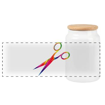 colorful scissors in rainbow colors - Panoramic Cookie Jar with Wooden Lid - white - Front
