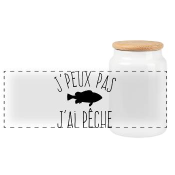 J'peux pas j'ai Pêche - Humour Pêcheur - Boîte à biscuits avec couvercle en bois - blanc - Devant