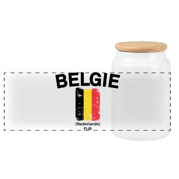 Belgian Brush Flag Distressed - Panoramic Cookie Jar with Wooden Lid - white - Front
