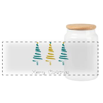 CHRISTMAS. MERRY CHRISTMAS. MERRY CHRISTMAS. NEW YEAR’S DAY - Panoramic Cookie Jar with Wooden Lid - white - Front