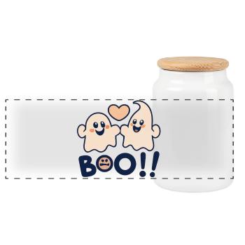 Boo - Panoramic Cookie Jar with Wooden Lid - white - Front