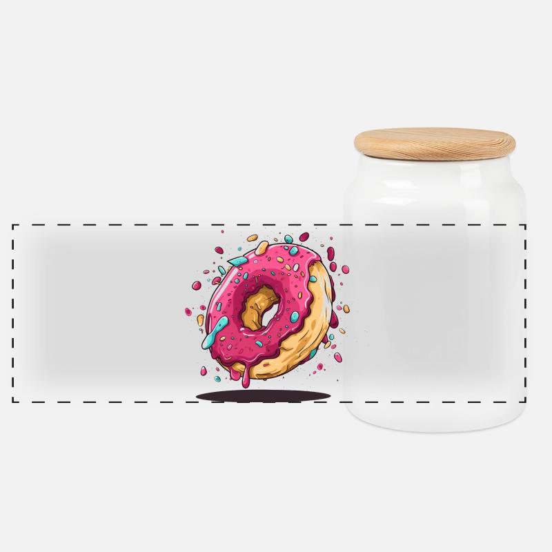 Donut Design - Panorama Keksdose mit Holzdeckel - Weiß