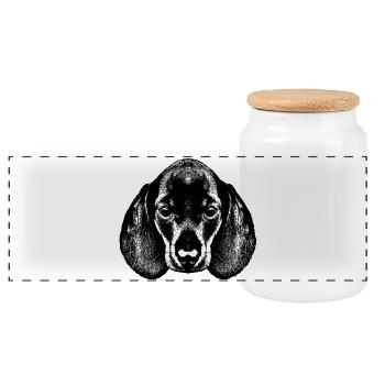 Teckel / Dackel / Dachshund / Portrait - Panoramic Cookie Jar with Wooden Lid - white - Front