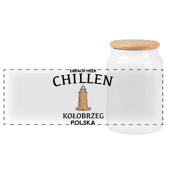 Kolberg, Meer chillen, Leuchtturm Zeichnung, Polen - Panorama Keksdose mit Holzdeckel - Weiß - Vorne