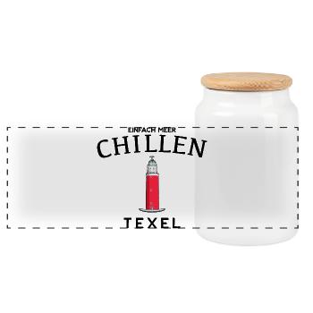 Texel, Einfach Meer chillen, Niederlande Zeichnung - Panorama Keksdose mit Holzdeckel - Weiß - Vorne