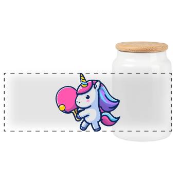 Unicorn Unicorn with Table Tennis Racket for - Panoramic Cookie Jar with Wooden Lid - white - Front