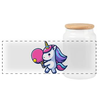 Licorne Licorne avec raquette de tennis de table pour - Boîte à biscuits avec couvercle en bois - blanc - Devant