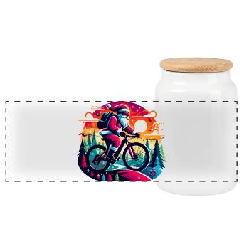 Santa MTB Neon-Fahrt - Panorama Keksdose mit Holzdeckel - Weiß - Vorne