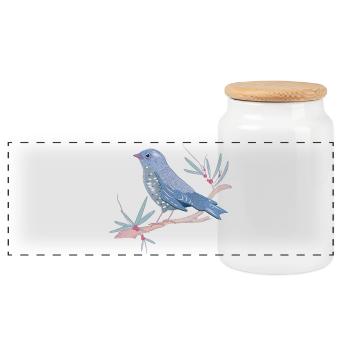 bläulicher Vogel mit Misteln im Winter Stimmung - Panorama Keksdose mit Holzdeckel - Weiß - Vorne