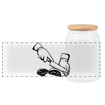 Cutting meat - Panoramic Cookie Jar with Wooden Lid - white - Front