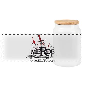 Moi je réponds merde, ça colle avec tout ! humour - Boîte à biscuits avec couvercle en bois - blanc - Devant