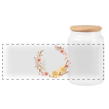Couronne de fleurs, jonquilles printanières et chatons de palmier - Boîte à biscuits avec couvercle en bois - blanc - Devant