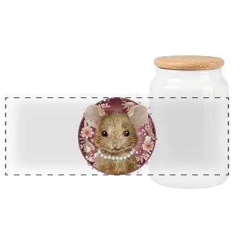 Maus Mädchen mit Perlen im floralen rosa Rahmen - Panorama Keksdose mit Holzdeckel - Weiß - Vorne