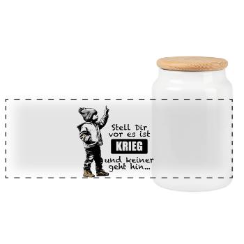 Anti Krieg - Junges Kind mit erhobenem Zeigefinger - Panorama Keksdose mit Holzdeckel - Weiß - Vorne