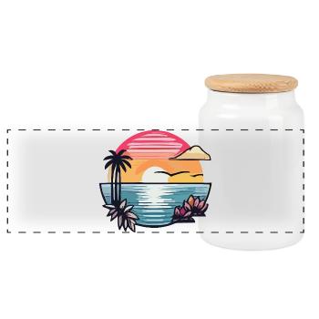 Summer - Panoramic Cookie Jar with Wooden Lid - white - Front