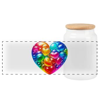 Colorful Heart - Panoramic Cookie Jar with Wooden Lid - white - Front