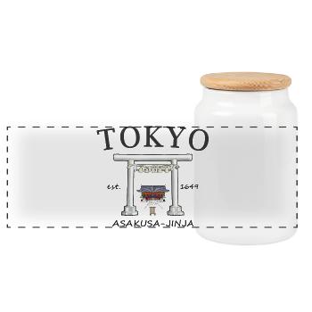 Tokyo, Japan, Torii Asakusa- jinja Handzeichnung - Panorama Keksdose mit Holzdeckel - Weiß - Vorne