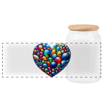Colorful Heart - Panoramic Cookie Jar with Wooden Lid - white - Front