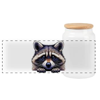 Raccoon - Panoramic Cookie Jar with Wooden Lid - white - Front