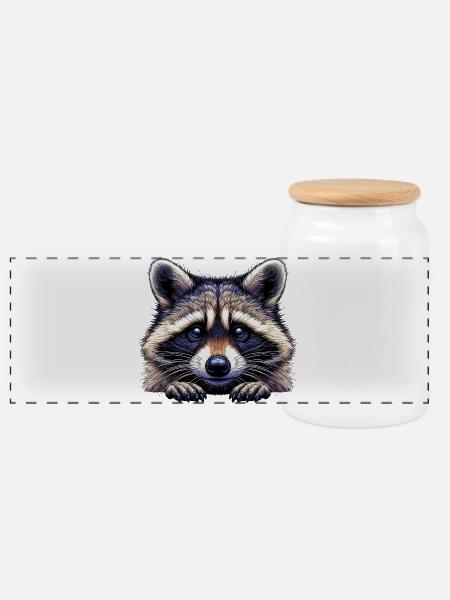 Waschbär - Panorama Keksdose mit Holzdeckel - Weiß